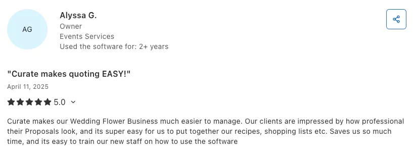 Alyssa G - Curate makes quoting EASY! review screenshot