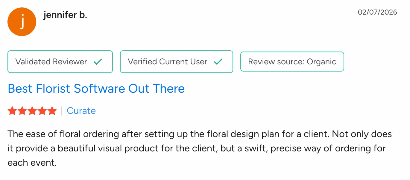 Jennifer B - Best Florist Software Out There review screenshot