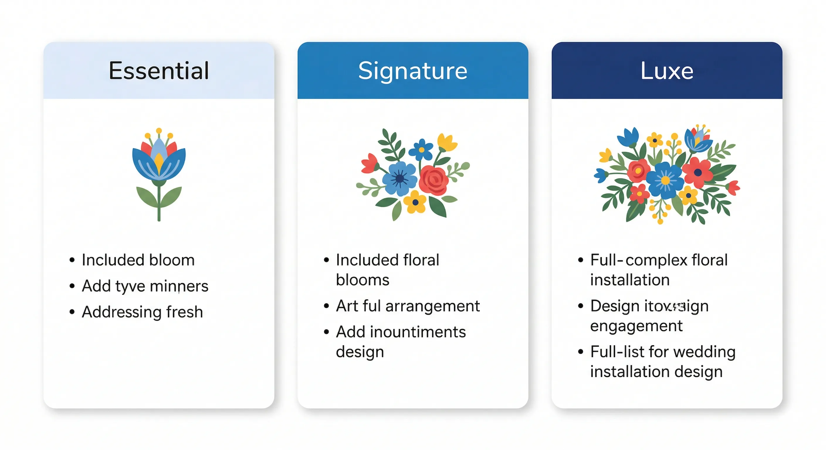 Good-Better-Best tiered pricing options displayed on a floral proposal